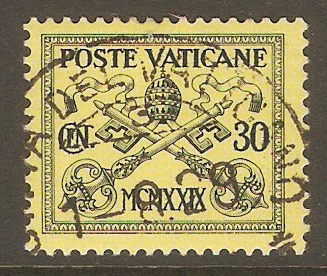 Vatican City 1929 30c Black on yellow. SG5.